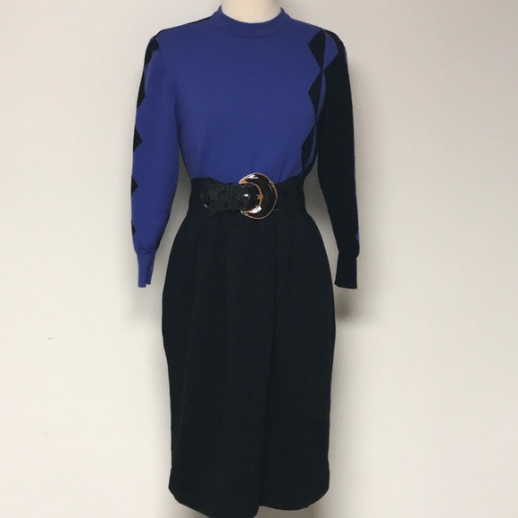 Vintage Dresses & Skirts - Vintage Black &Blue Sweater Dress